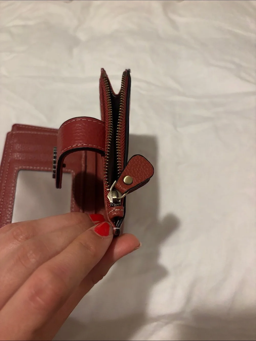 Red Leather Key & Card Holder Wallet with Floral Snap
